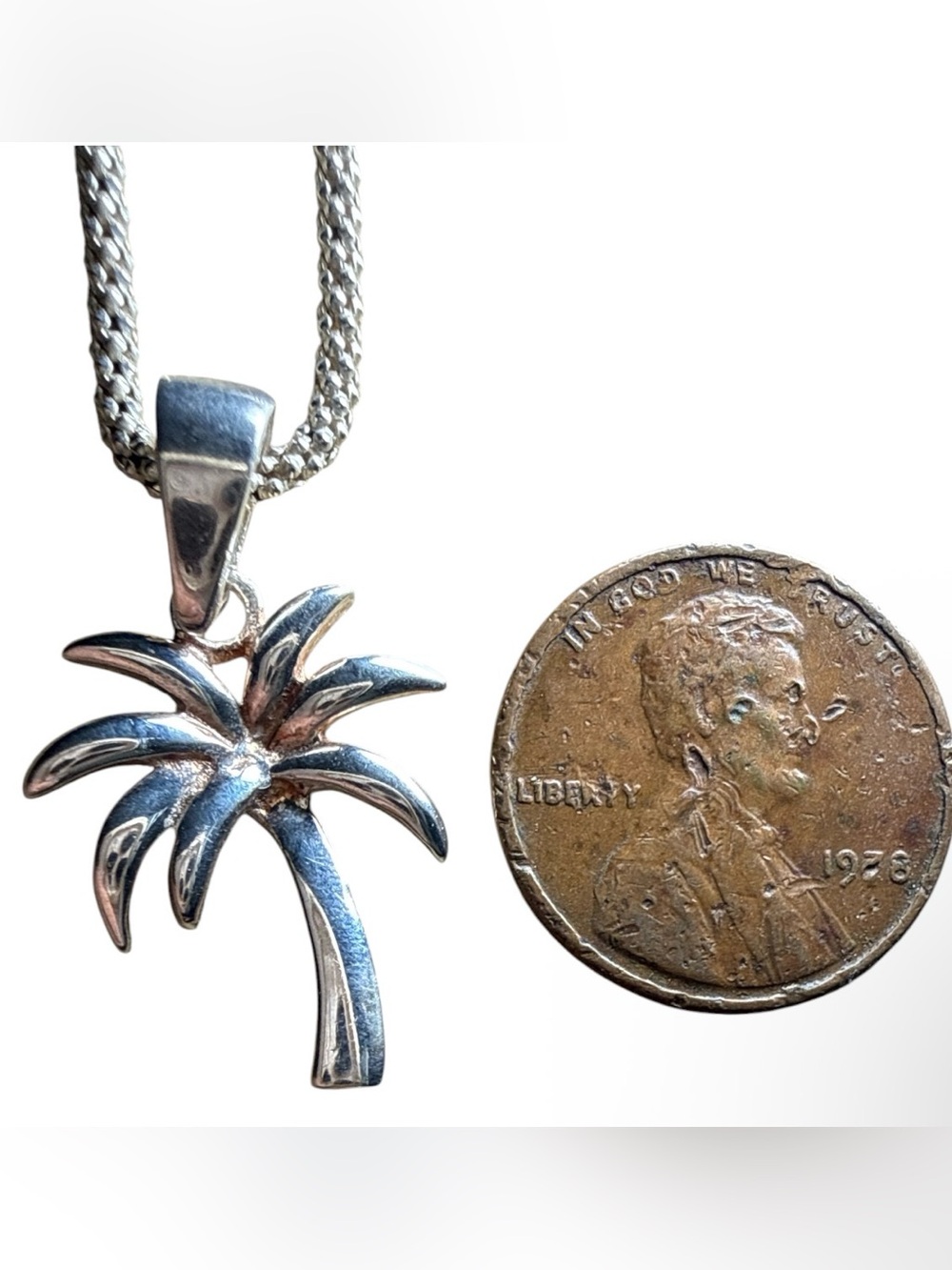 925 Sterling Silver Palm Tree Pendant Necklace | Foxtail Chain Combo Unisex